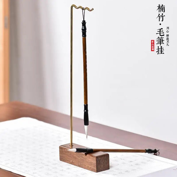 Creative pure copper brush holder pen hanging bamboo brass multi-function simple modern study four treasures pen holder storage