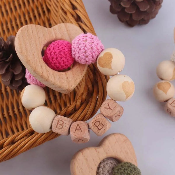 Personalized Customized Name Baby Pacifier Clips Chains Teething Bracelet Toy DIY Beech Wood Silicone Beads Dummy Nipple Holder