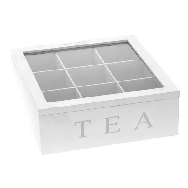 Bamboo Wood Tea Bag Storage Box Sugar Packet Coffee Bean Container 9-Compartment Tea Leaf Storage Box Countertop Organizer