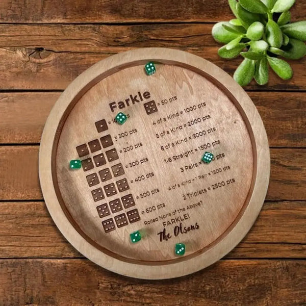 Creative Wooden Farkle Dice Tray Craft Handmade Wooden Dice Tray With 6 Green Dice Dice Plate Game Ornaments Family Gathering