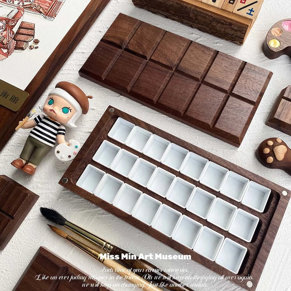 Min Walnut Chocolate Watercolor Paint Box 24 Color Pure Manual Sub Box Ins Vintage